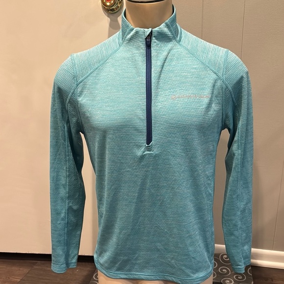 Vineyard Vines Performance light turquoise subtle stripe stretch 1/4 zip top. Sm - Picture 1 of 5
